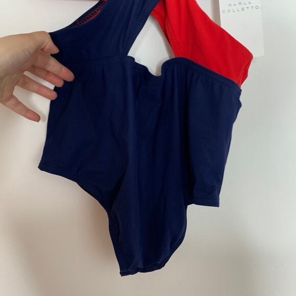 Karla Colletto Helen High-neck Mono Red Navy One Piece Swimsuit New  Size 10 - Picture 4 of 13